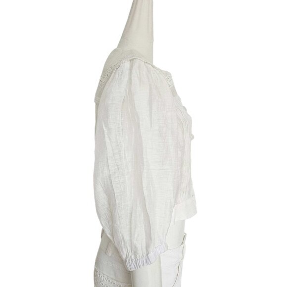 SANDRO WHITE NORMANDIE LACE TRIM SHIRT (3) - Picture 4 of 12